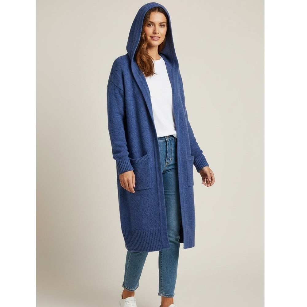 UGG Judith Long Hooded Cardigan Womens M/L Blue Sweater Duster NWT $128